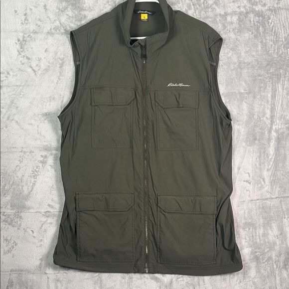 Eddie Bauer Army Green Full Zip Utility Fishing Vest Size XL Tall - Picture 1 of 10